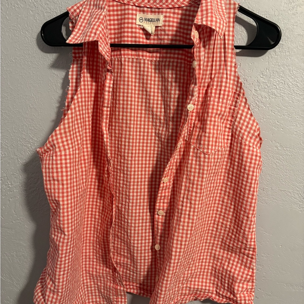Magellan Outdoors Women's Red Checkered Button Down Shirt